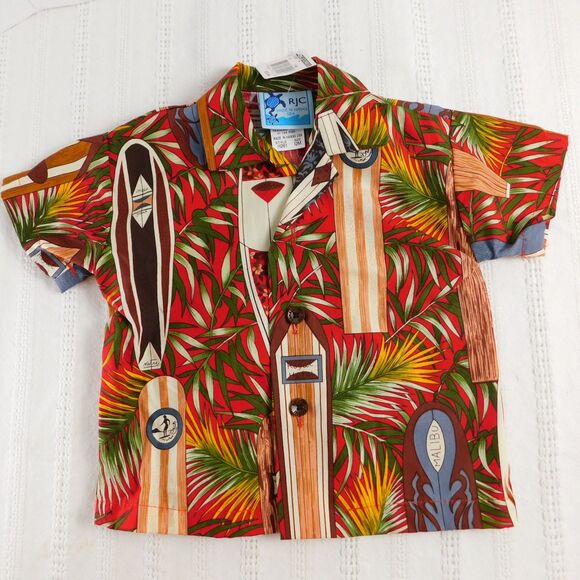 RJC Infant Boy Hawaiian Shirt Shorts Set 12M Cotton Surfboard Tropical Pattern - Picture 4 of 16